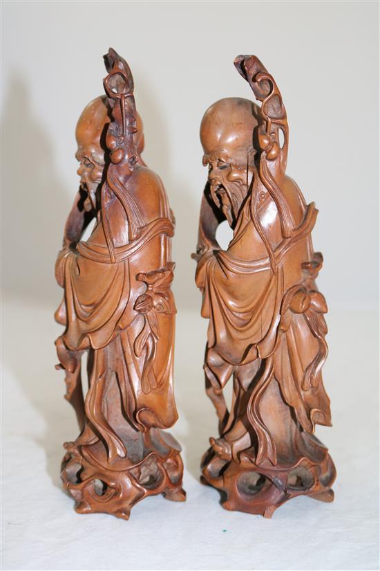 Two Chinese boxwood standing figures of Shou Lao, 20th century, 19.5cm and 20cm